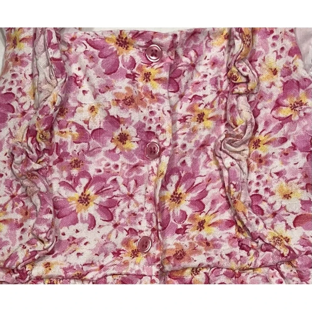 Btween Kids Girls Floral Print Ruffle Lined Linen Cotton Dress Multicolor Size 5